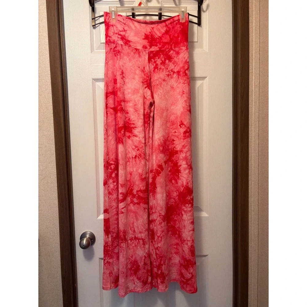 Johnny M Pink Tie Dye Wide Leg Palazzo Pants High Waist Red Medium NEW